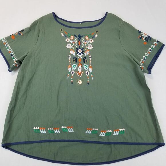 Blouse Womens 2XL Embroidered Tunic Scoop Neck Short Sleeve Top - Picture 9 of 9